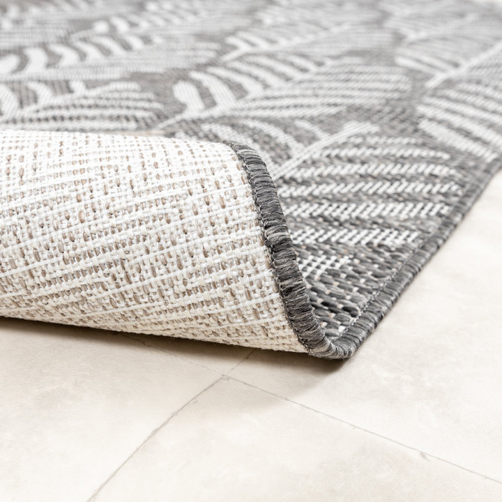 Rond buitenkleed - Summer Leaves Grijs | Botanisch