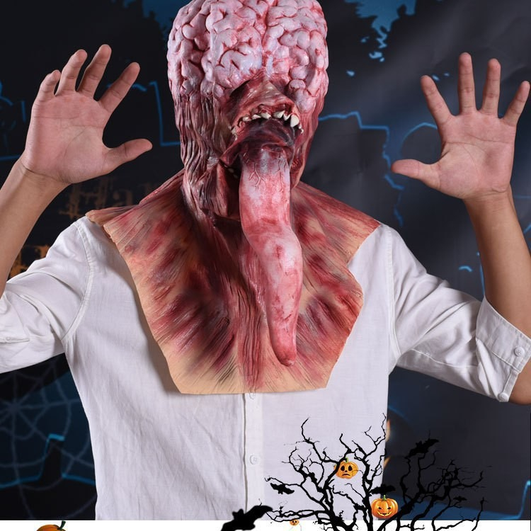 Latex Grusel Maske Halloween Gesichtsmaske Kostüm Zubehör Motto Party Accessoire Fasnachts Foto Requisite - Gehirn / Zunge