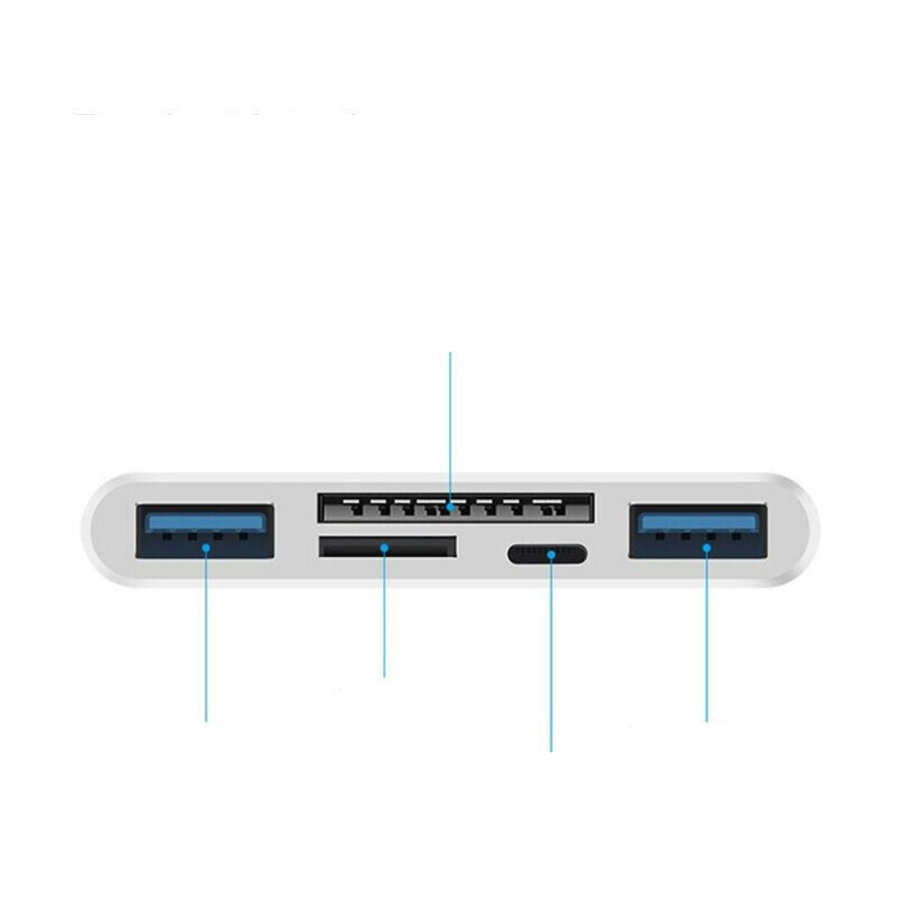 (10cm) Lightning / USB A / USB C auf SD / Micro SD Kartenlesegerät / Dual USB A / Lightning Lade Adapter für Apple iPhone / iPad / MacBook - Weiss