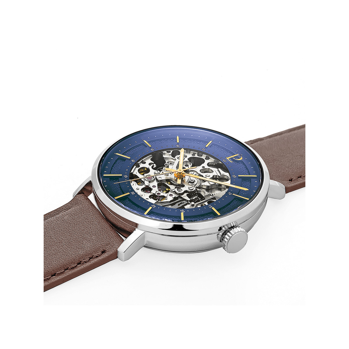 Montre Pierre Lannier homme automatique acier bracelet cuir brun
