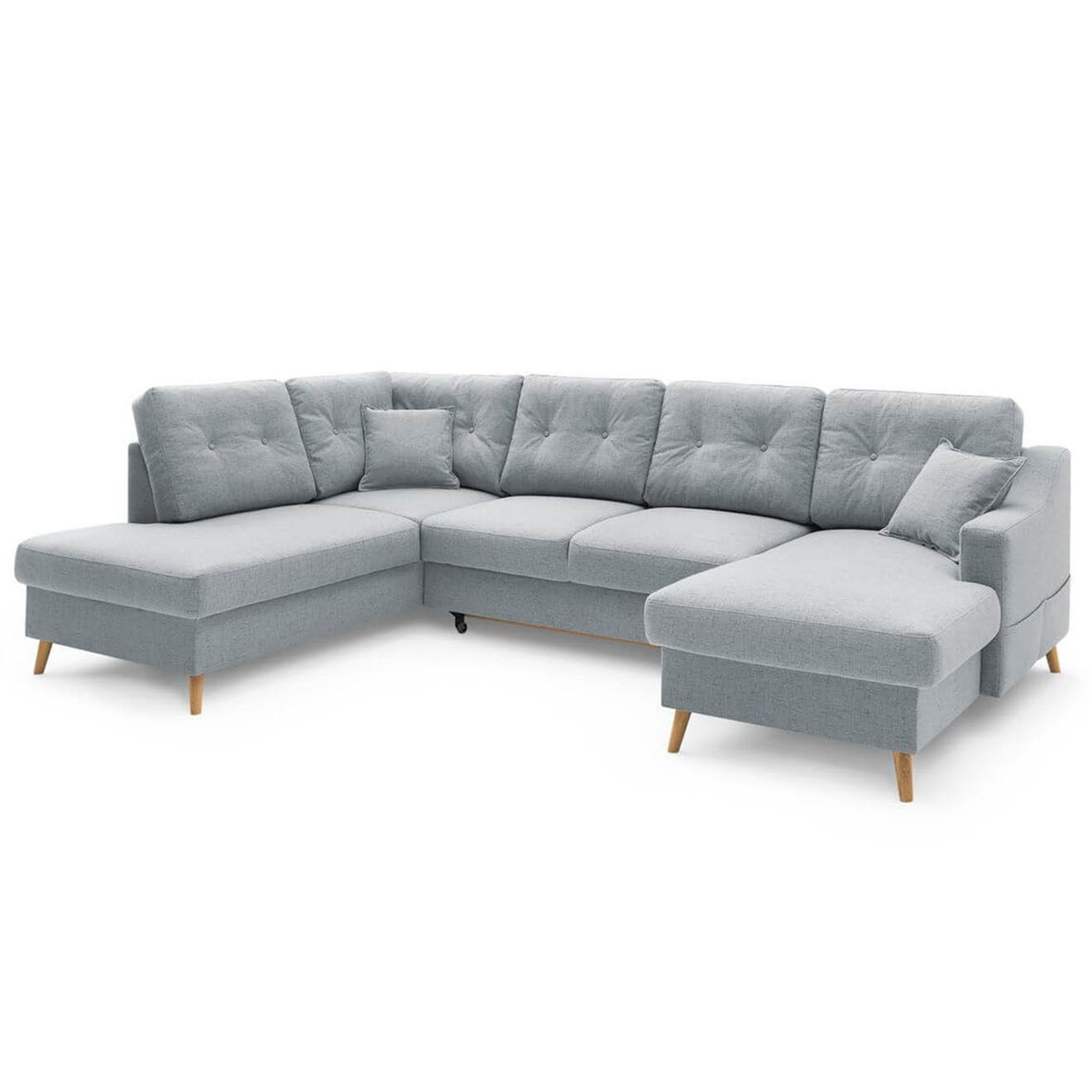 Bobochic Canapé d'angle panoramique convertible droit Sweden gris clair - 300x149/90/198x95 cm