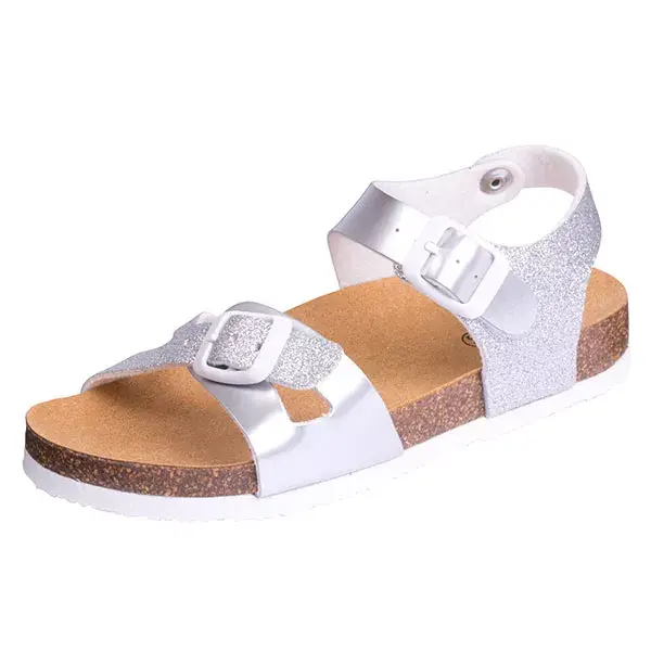Sandálias infantis Scholl Summer Shoes Smyley prateadas, tamanho 28.