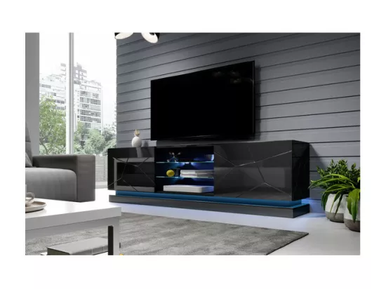 Meuble TV noir design 200 cm à LED Clost - Avec LED