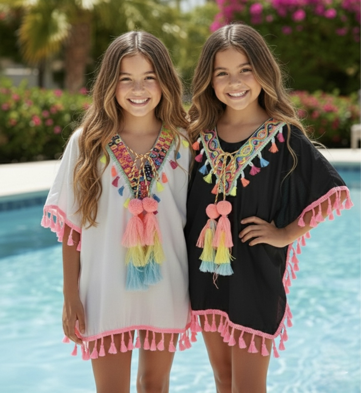 Beach pompom poncho