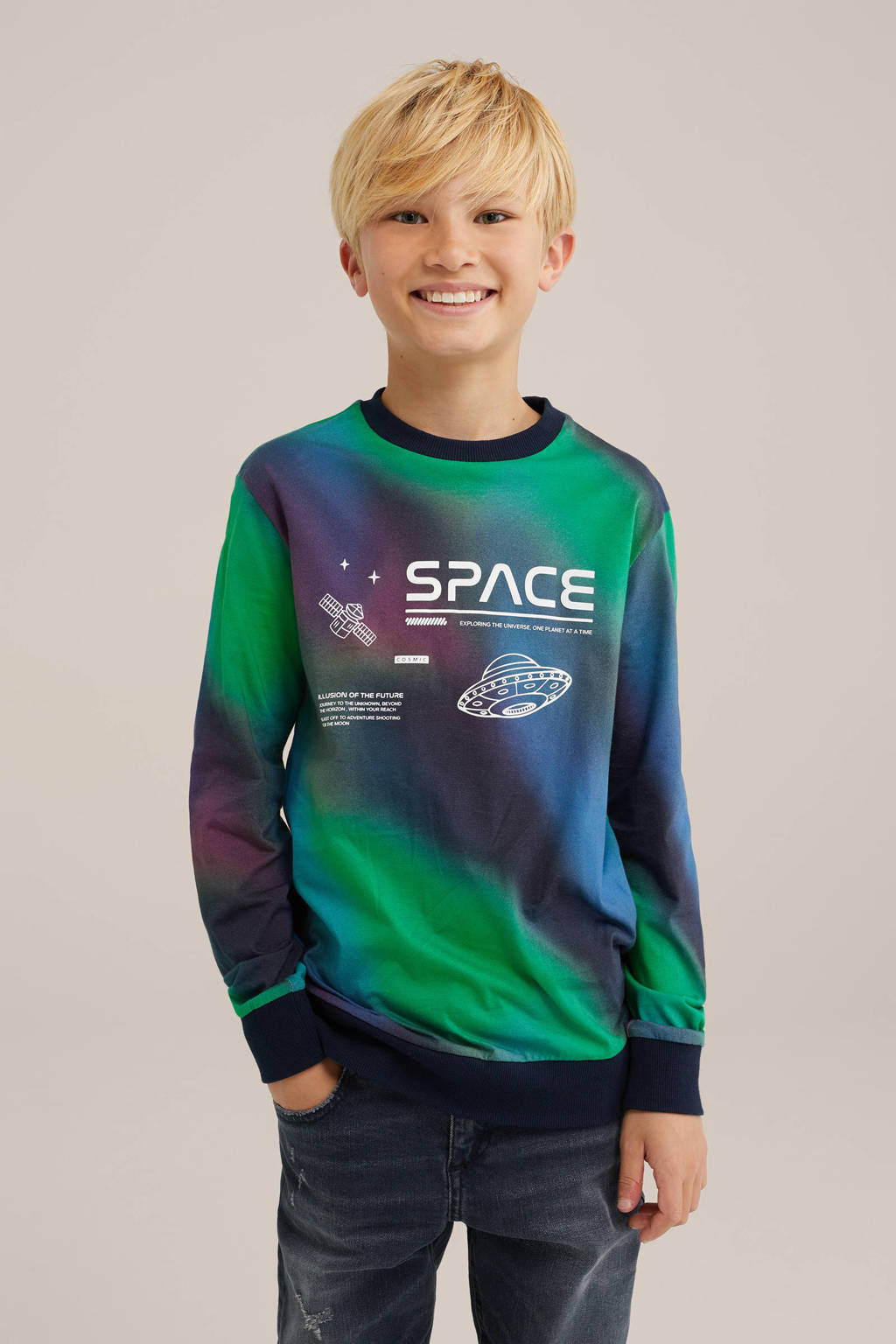 WE Fashion longsleeve groen/paars