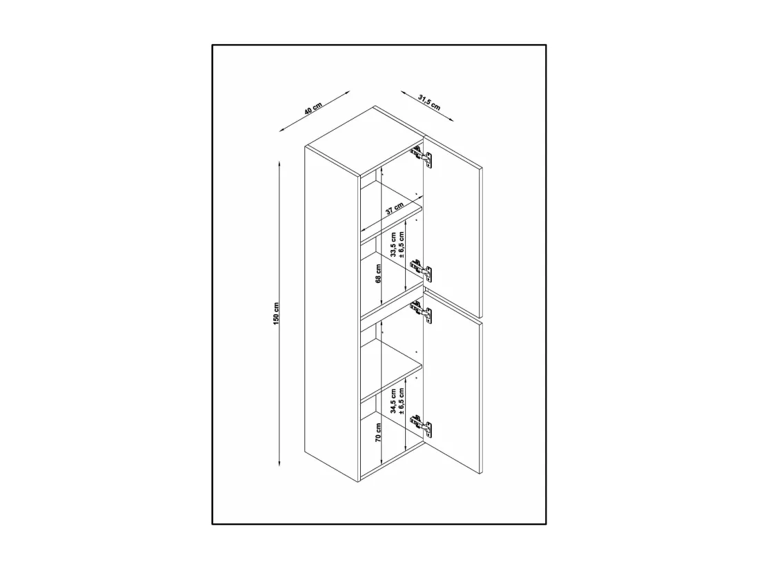 Colonne de salle de bain ORON 2 portes 150x40x31,5 cm noyer T-BATH