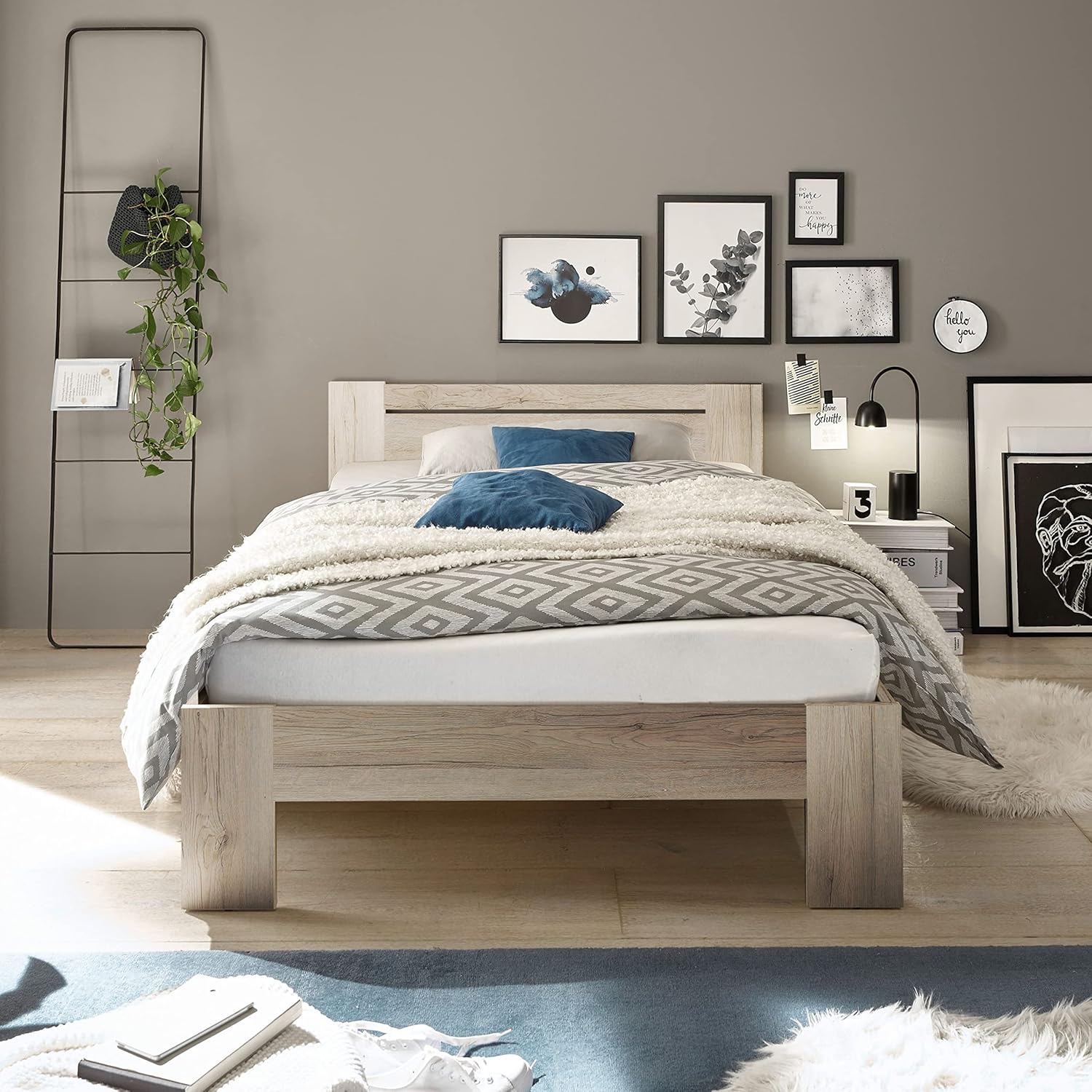 CANNES Futonbett 120 x 200 cm - Minimalistisches Jugendzimmer Bett in Eiche San Remo Optik - 125 x 71 x 204 cm (B/H/T)