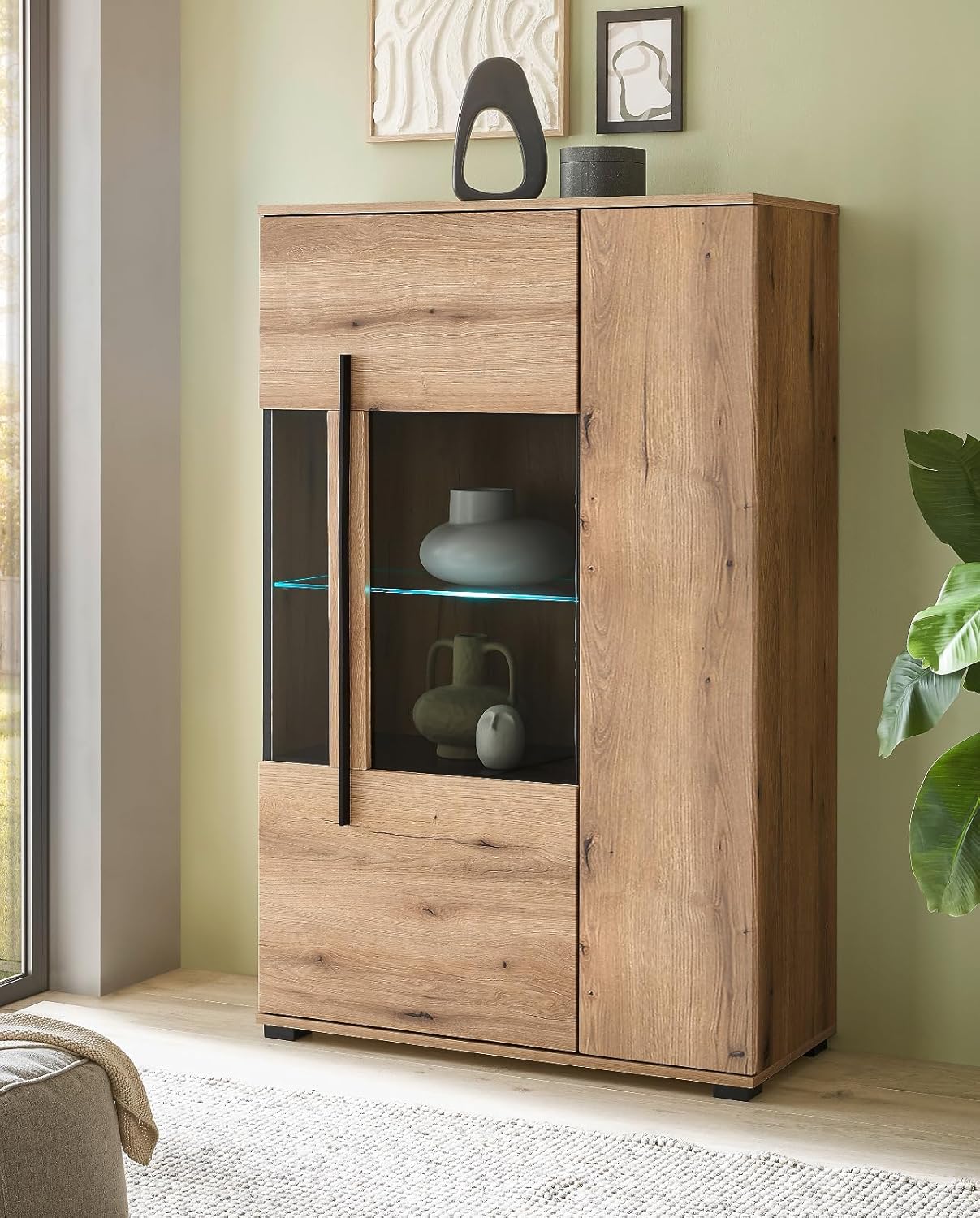 Highboard in Evoke Eiche Vitrine 90 x 140 cm, Design-D