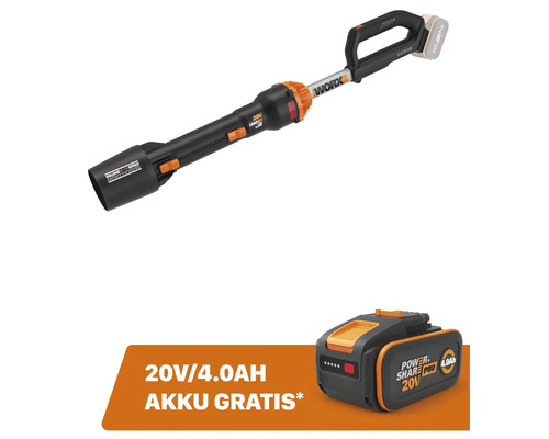 WORX Nitro 20V 209km/u WG543E.9 snoerloze bladblazer, borstelloze motor + GRATIS bonusartikel 20V accu WA3644 (4,0Ah)