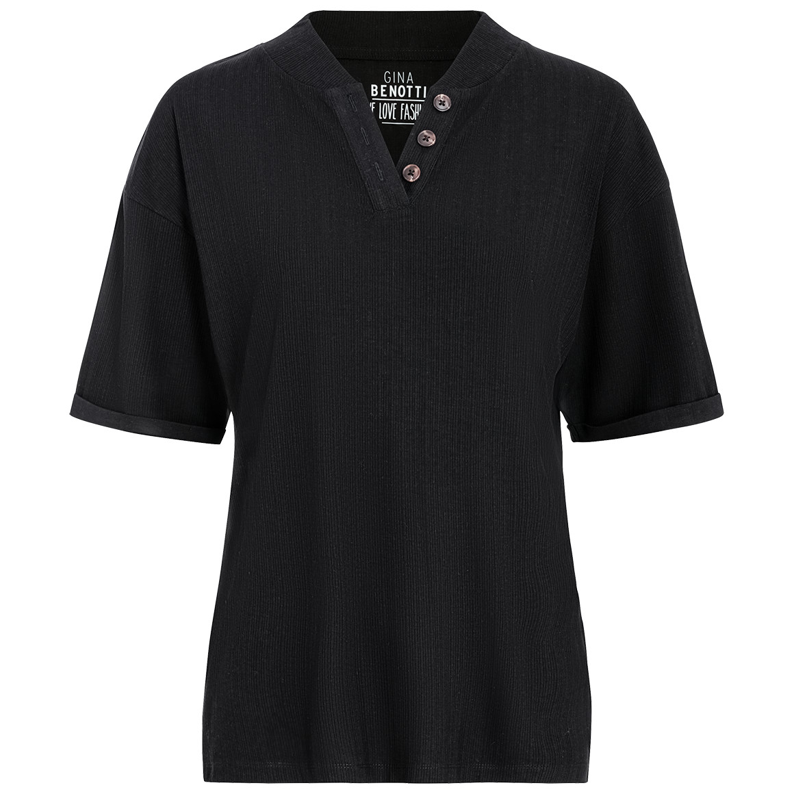 Gina Benotti Damen T-Shirt mit Rippstruktur schwarz
