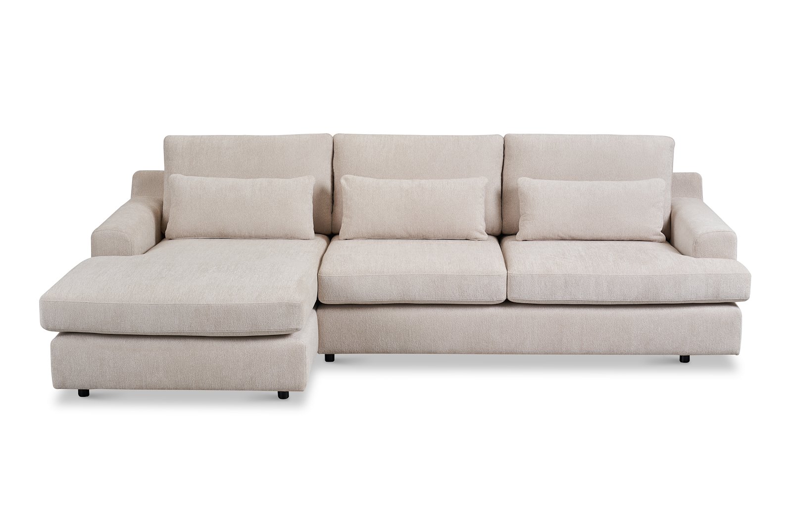 Roma Sofa 2,5-seter med sjeselong venstre. Tekstil Raven 24 Light Beige med sorte ben