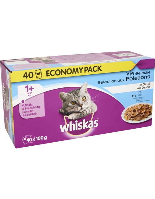 Whiskas Multipack Maaltijdzakjes Adult Vis In Gelei - Kattenvoer - 40x100 g