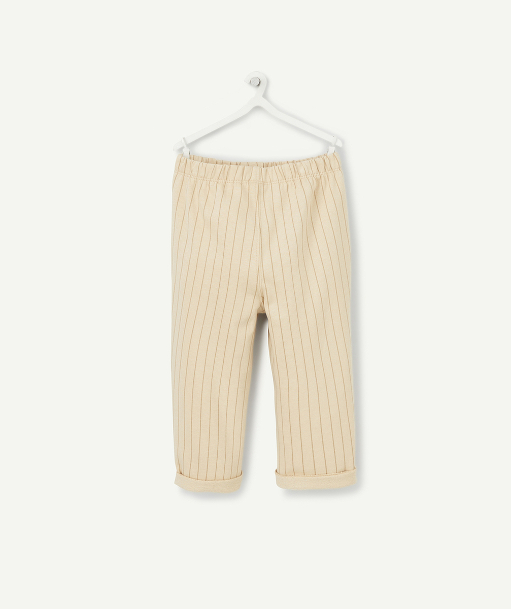 PANTALON DROIT BÉBÉ GARÇON EN COTON BIO BEIGE À RAYURES