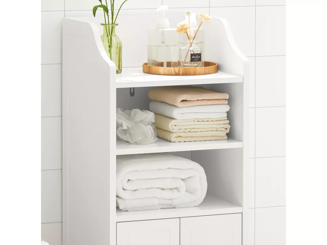 Meuble Bas De Salle De Bain Commode Armoire De Rangement Sur Pied Avec 3 Étagères 2 Portes, BZr56-w