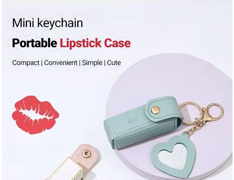 Karnemelk - Draagbare lippenstiftdoos met spiegel / sleutelhanger / tashanger