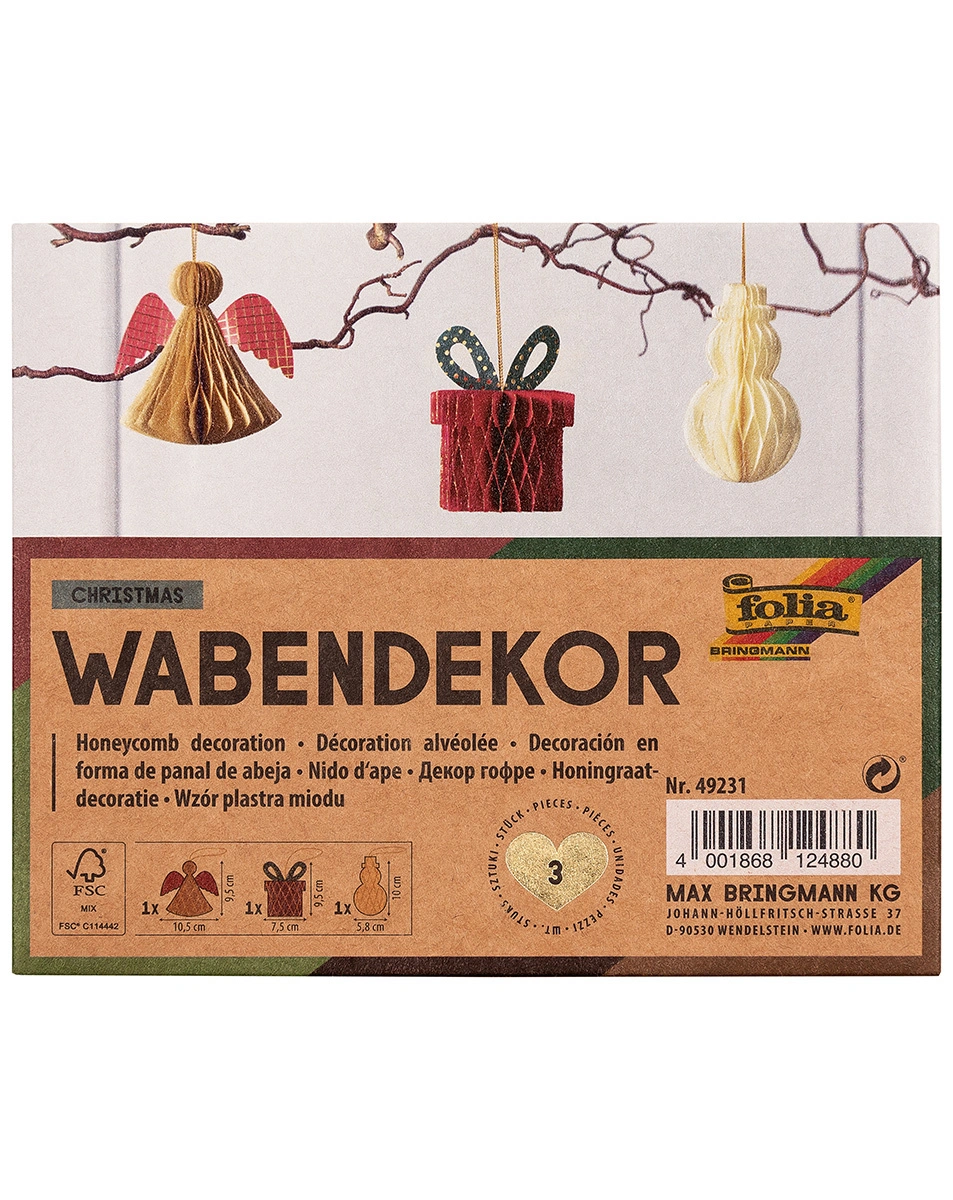 Wabendekor CHRISTMAS 3-teilig mit Glitter