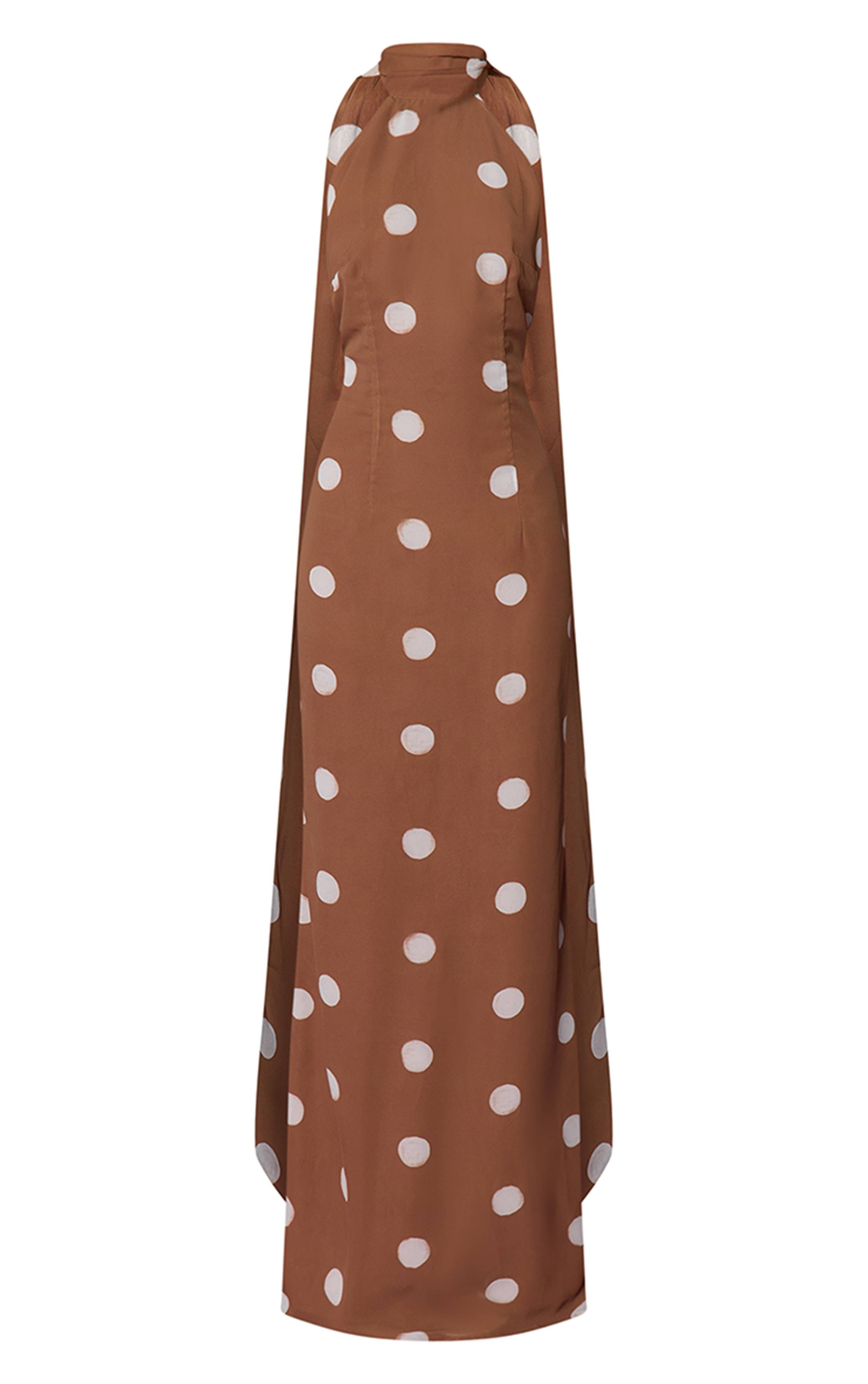 Ocre Robe Longue En Mousseline À Col Licou