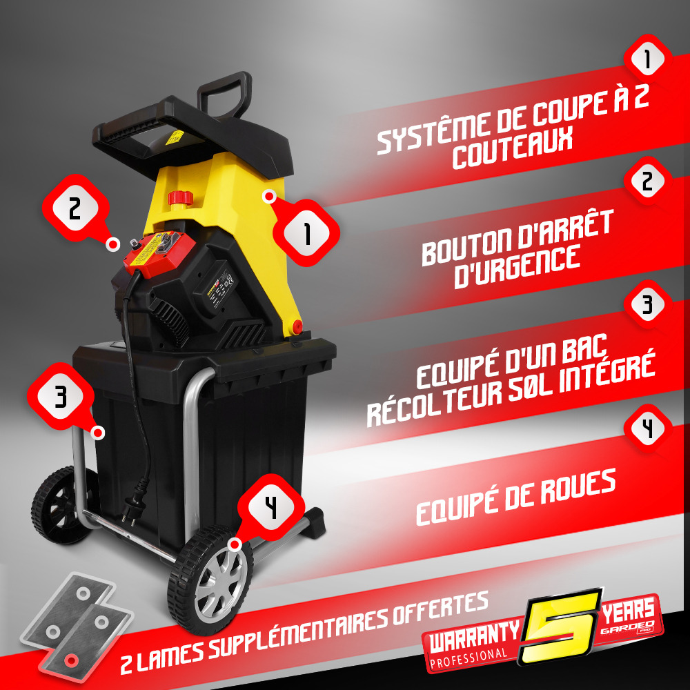 Broyeur de végétaux électrique 2500w - gardeo