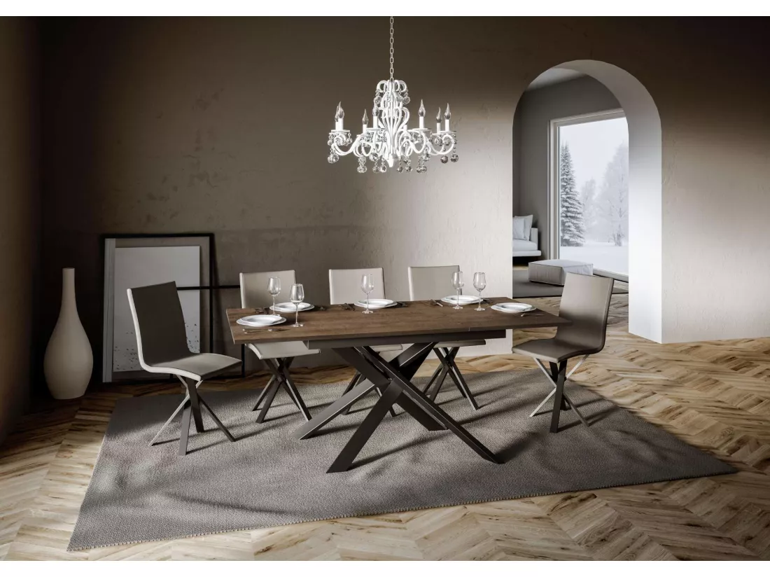 Table extensible 90x120/180 cm Ganty Noyer bande de chante en teinte cadre Anthracite