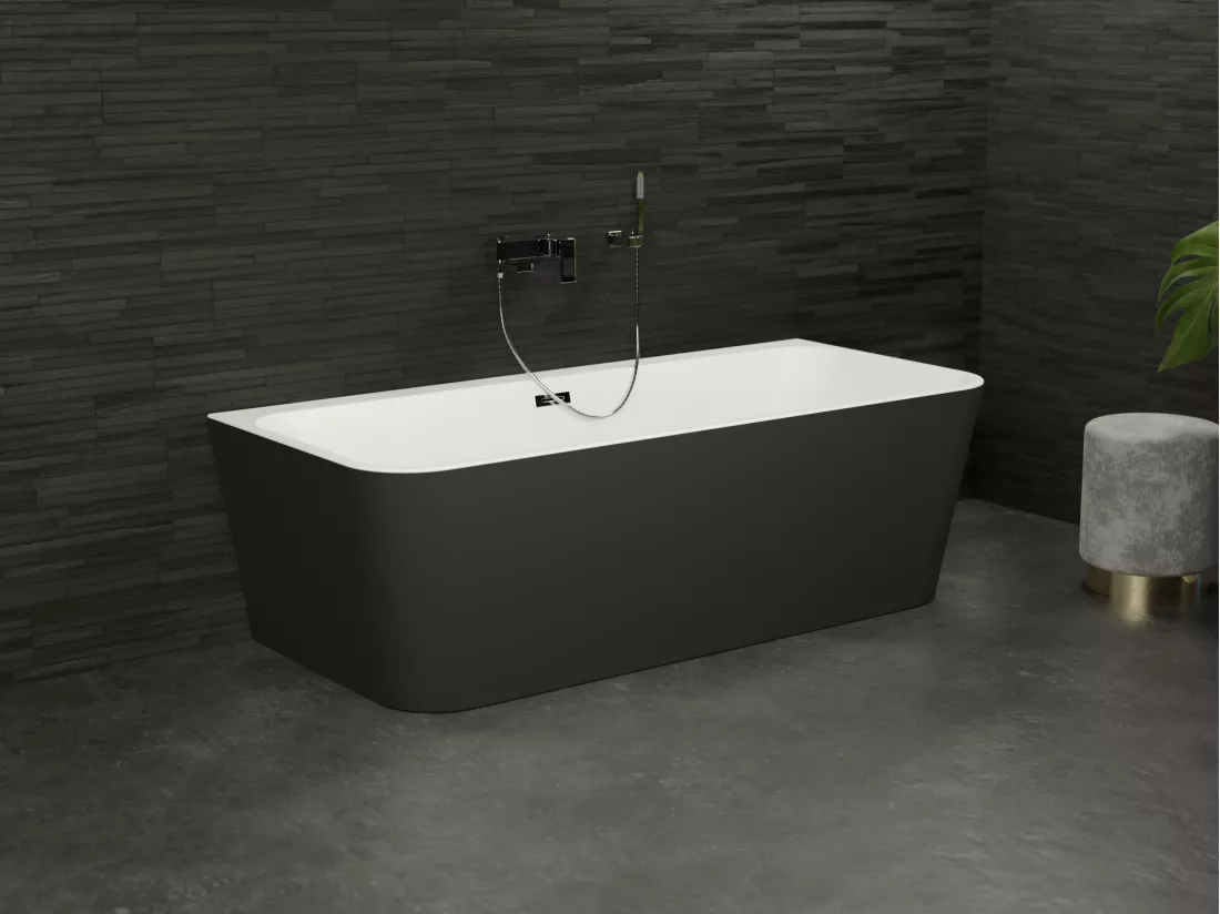 Baignoire semi-îlot murale MINT Noire Mate 170, 170x81cm, by SPALINA