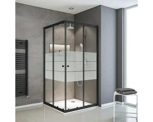 Hoekinstap SCHULTE Sunny ExpressPlus 75 - 90 cm, profielkleur zwart, glasdecor Depoli Light