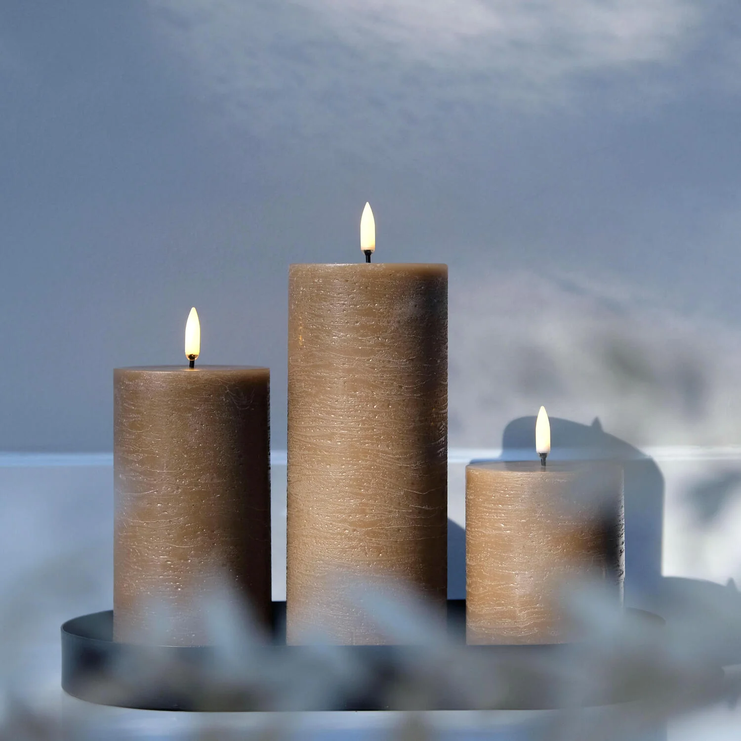 Uyuni  LED Rustic Pillar lys, Caramel - H15 cm.