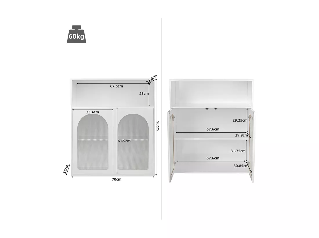 Buffet Meuble de rangement avec portes vitrées LED pour cuisine salon Blanc