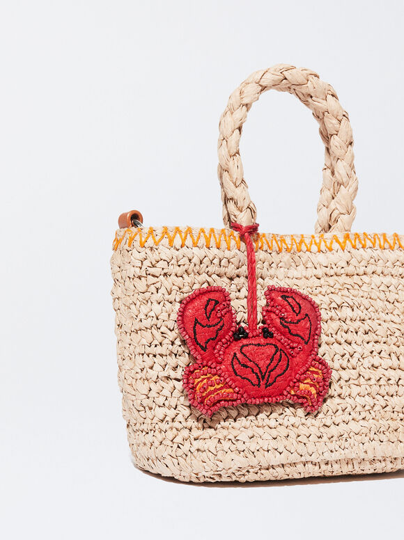 Mini Bolsa de Palha com Estampa de Caranguejo - Vermelha