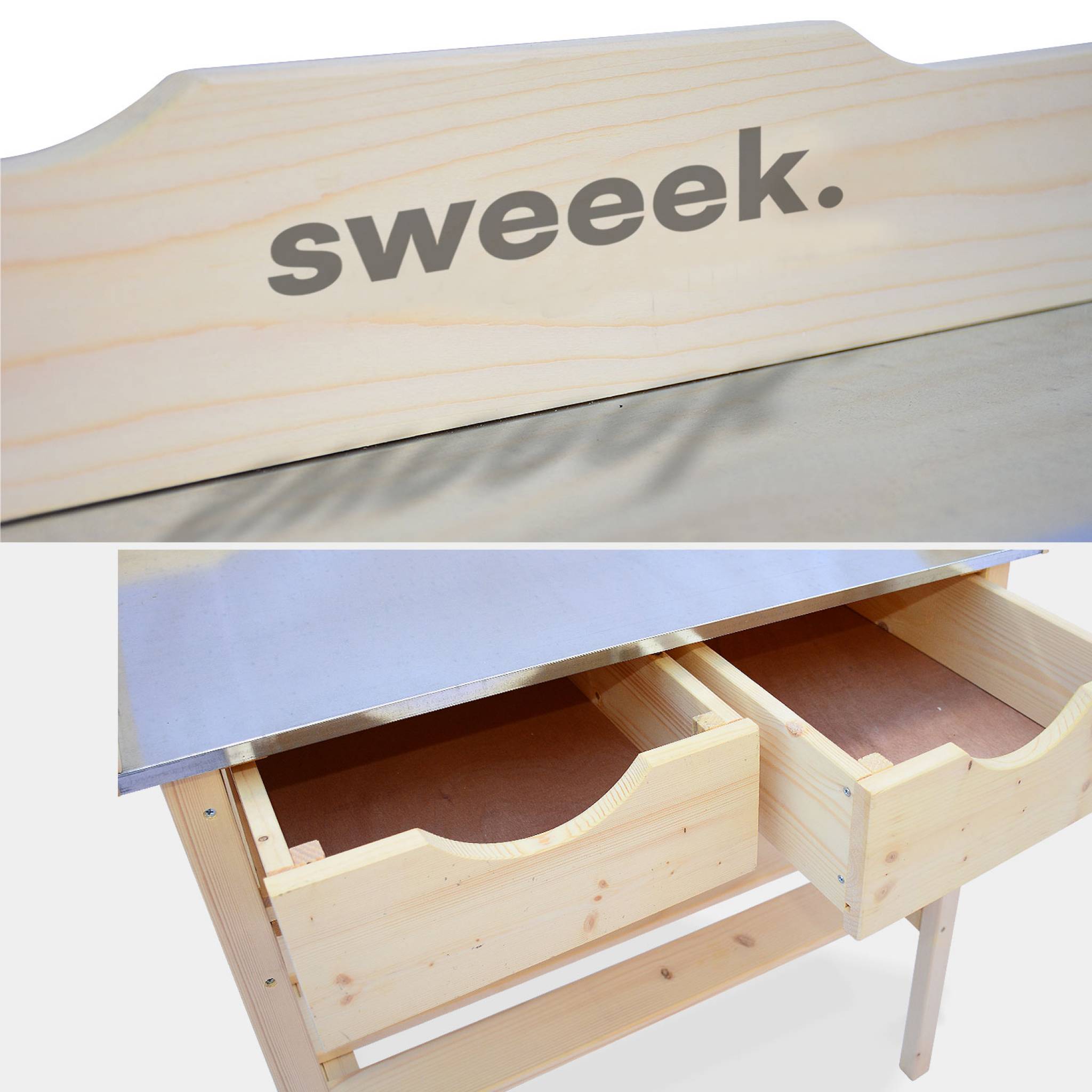 sweeek - Tuiniertafel met 2 lades, houten werkbank, zaaitafel
