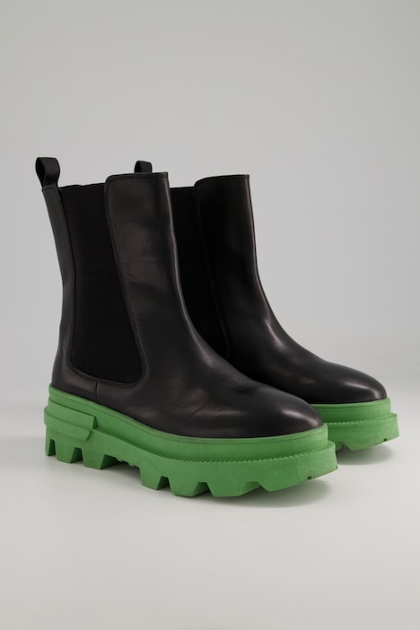 Chelsea-Boots, Leder, farbige Plateausohle, Weite H