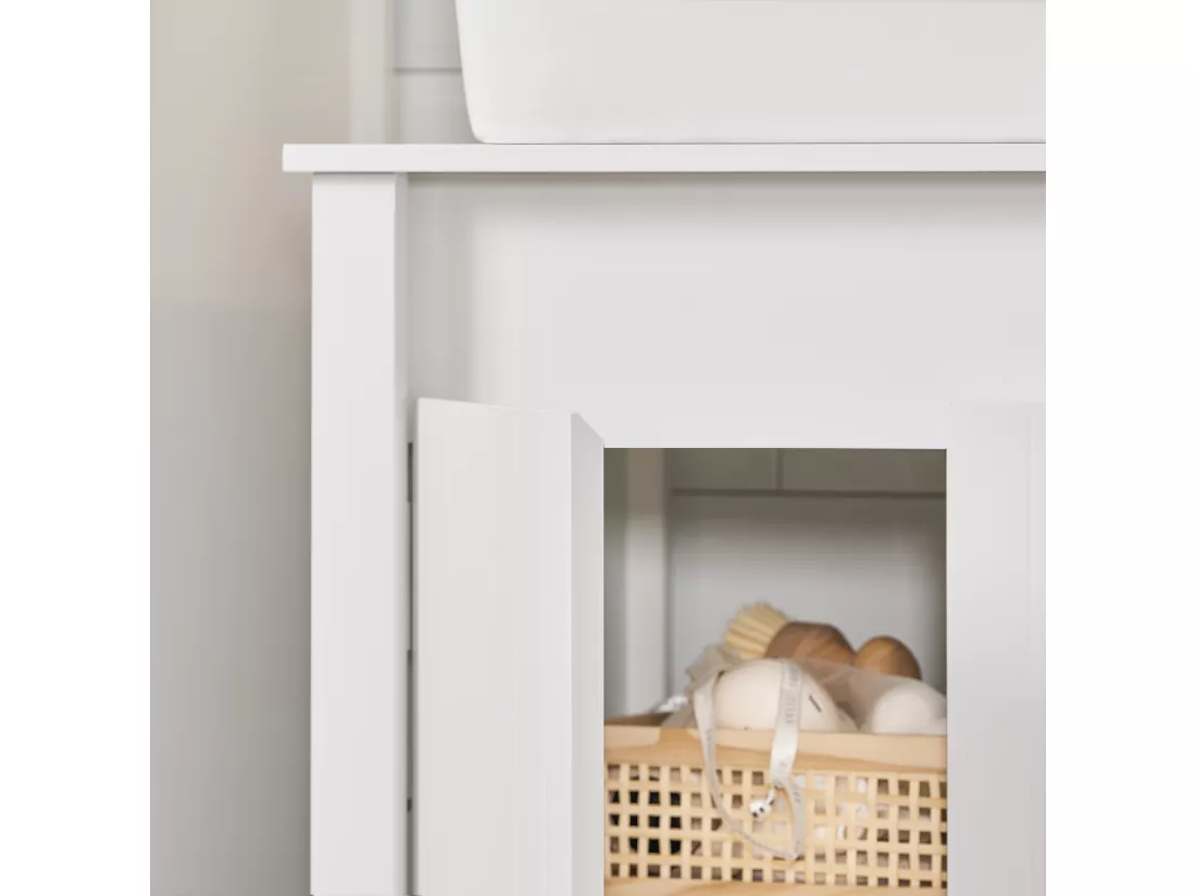 SoBuy BZR101-W Meuble sous Lavabo de Salle de Bain, Meuble sous Évier, Meuble de Rangement, Meuble Évier de Cuisine avec 2 Portes, Blanc
