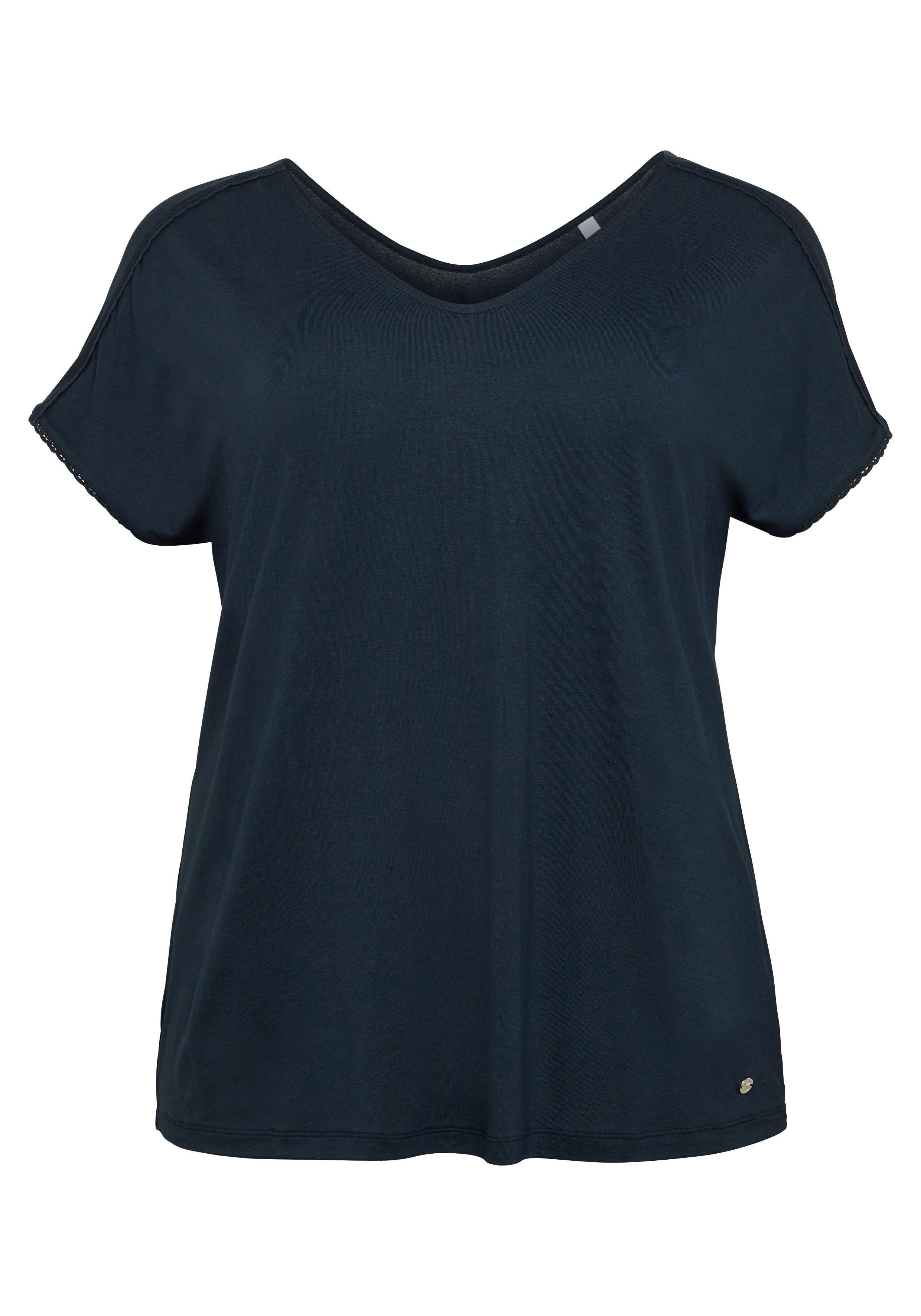 T-Shirt mit Spitze an Ärmeln und Schulternaht