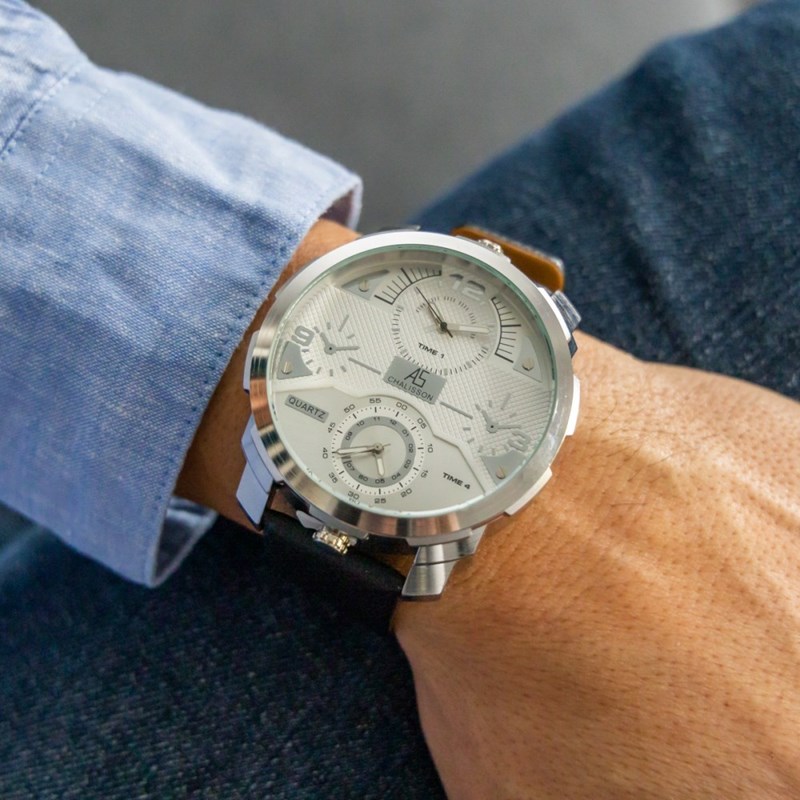 Coffret montre Homme CHTIME bracelet Cuir Noir