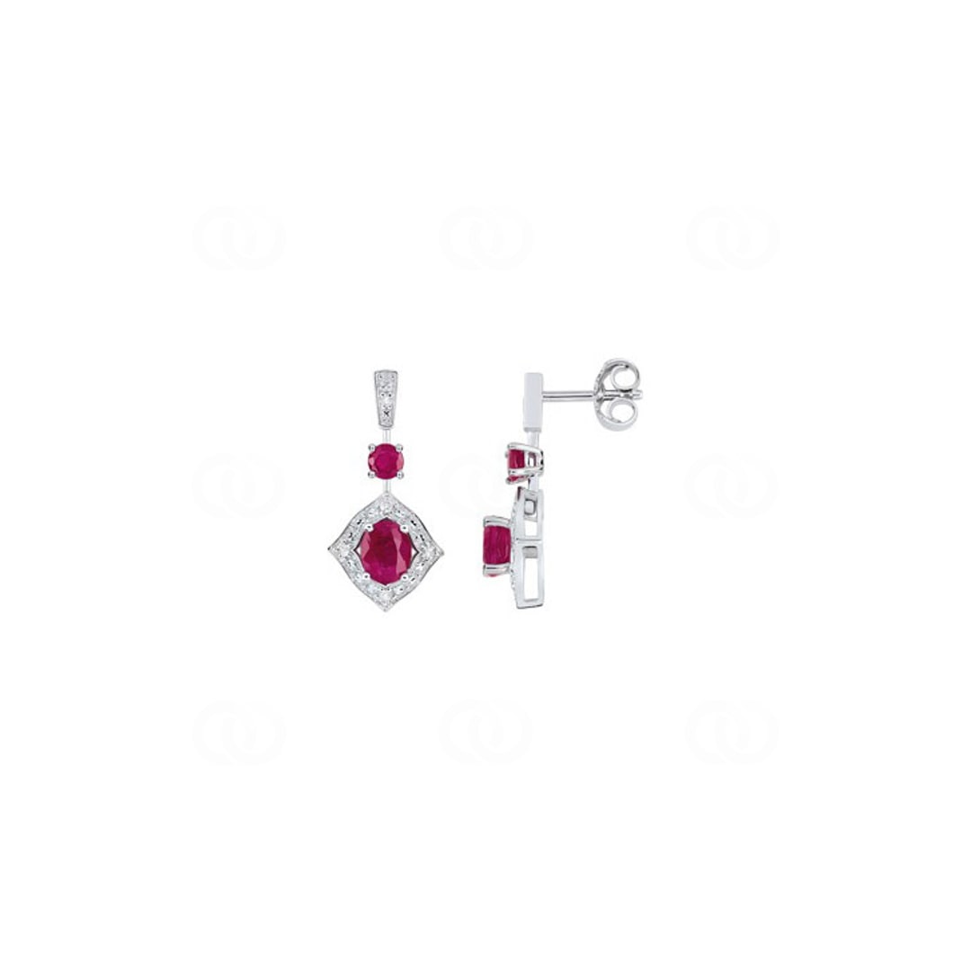 Ohrstecker 750/18 K Weissgold mit Rubinen 1.20ct. und Diamanten 0.05ct.