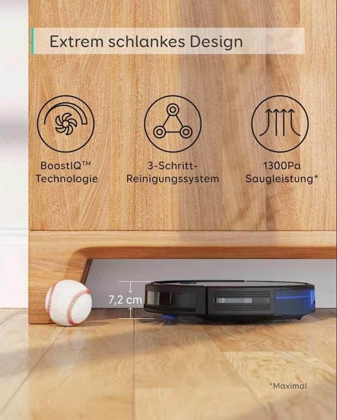 eufy by Anker RoboVac 15C Saugroboter [BoostIQ] mit WLAN Funktion, extrem flaches Design, 1300Pa Saugkraft, Geräuscharmer Betrieb, Selbstaufladender Staubsaugerroboter, für Hartböden und Teppiche