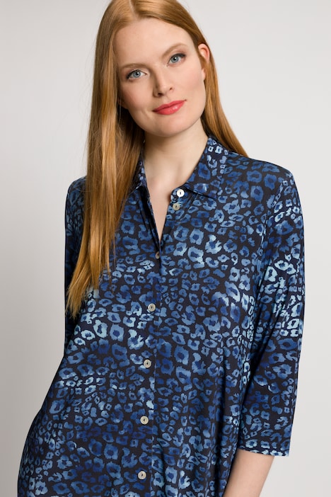 Slinkykleid, Leo-Design, A-Linie, Hemdkragen, 3/4-Arm