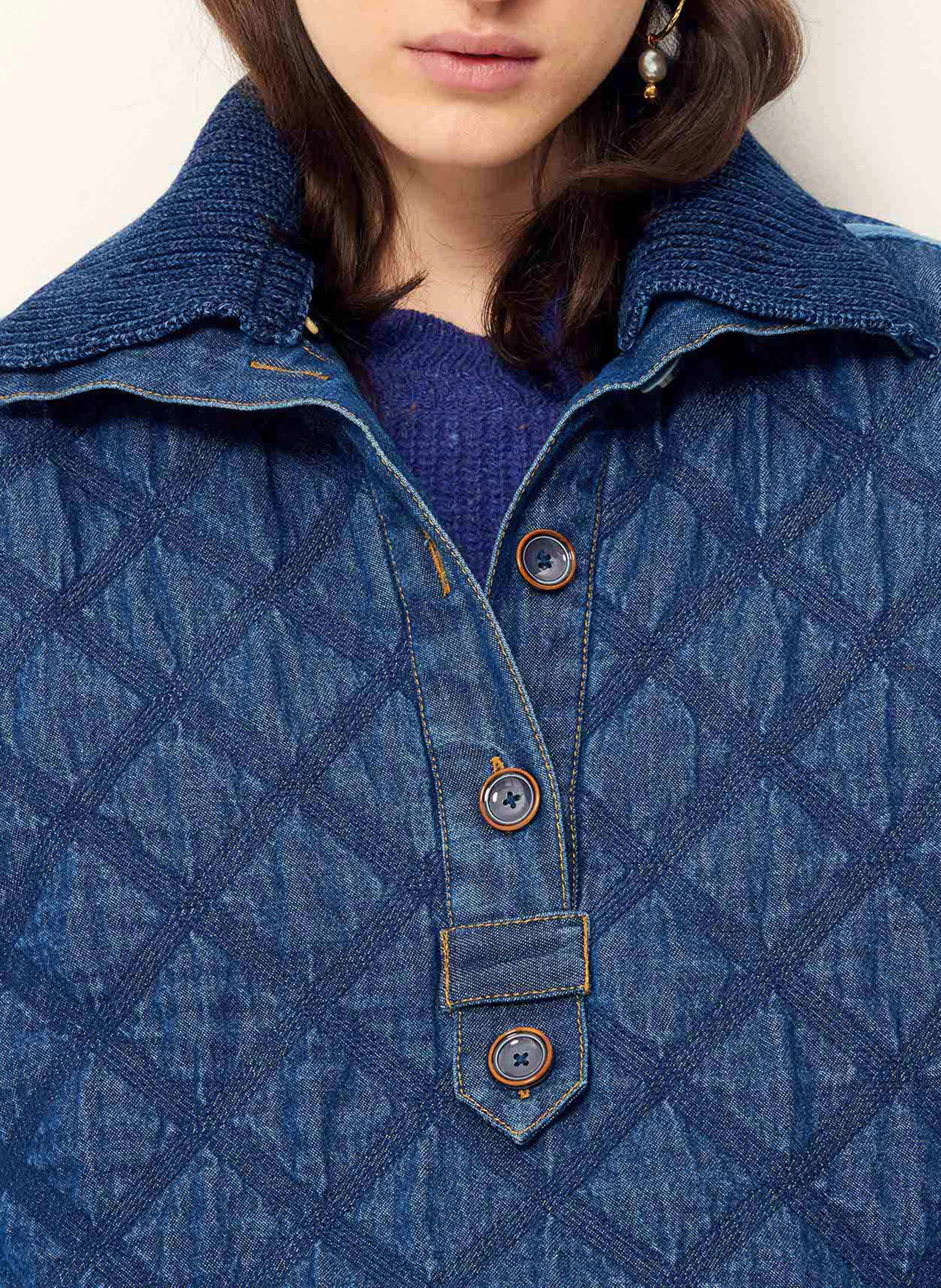 SALTERY BAY - Sweat com montant denim en coton | Bleu