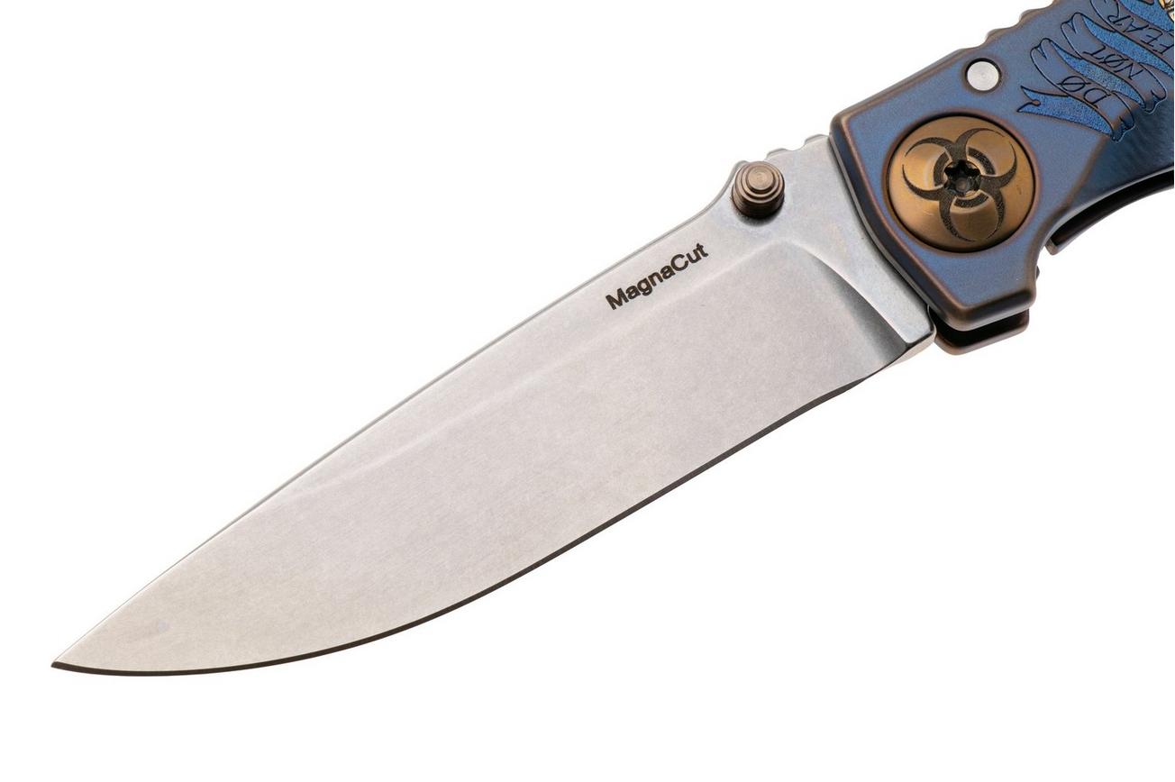 Spartan Harsey Folder 3.25 SF10SWBL-PL-DOC, Stonewashed CPM MagnaCut, Plague Doctor Blue/Bronze Anodized Titanium zakmes