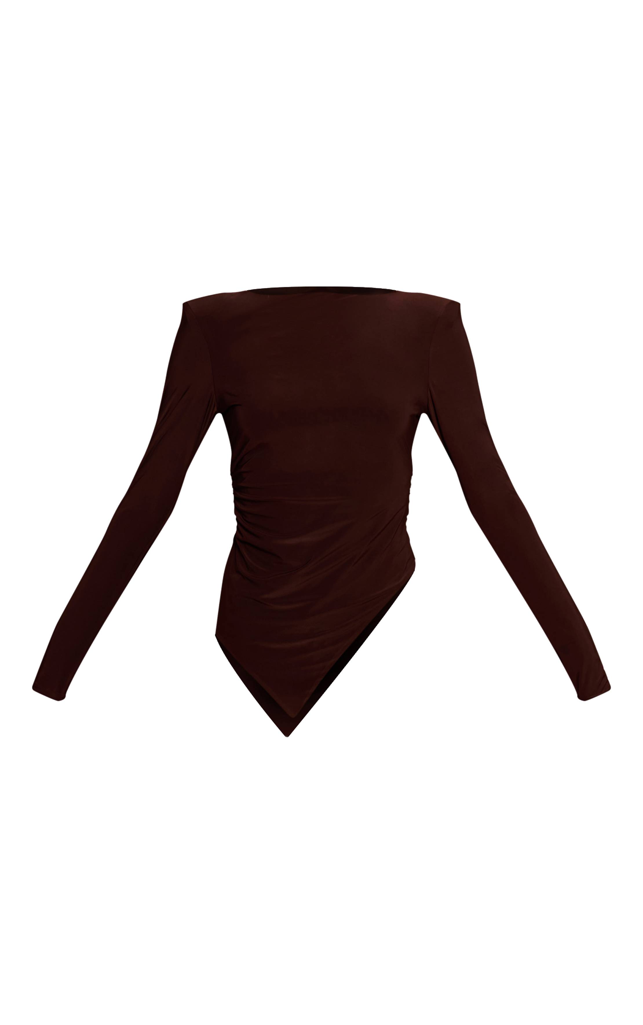 Chocolat Haut Asymétrique À Épaulettes En Tissu Slinky Double Couche