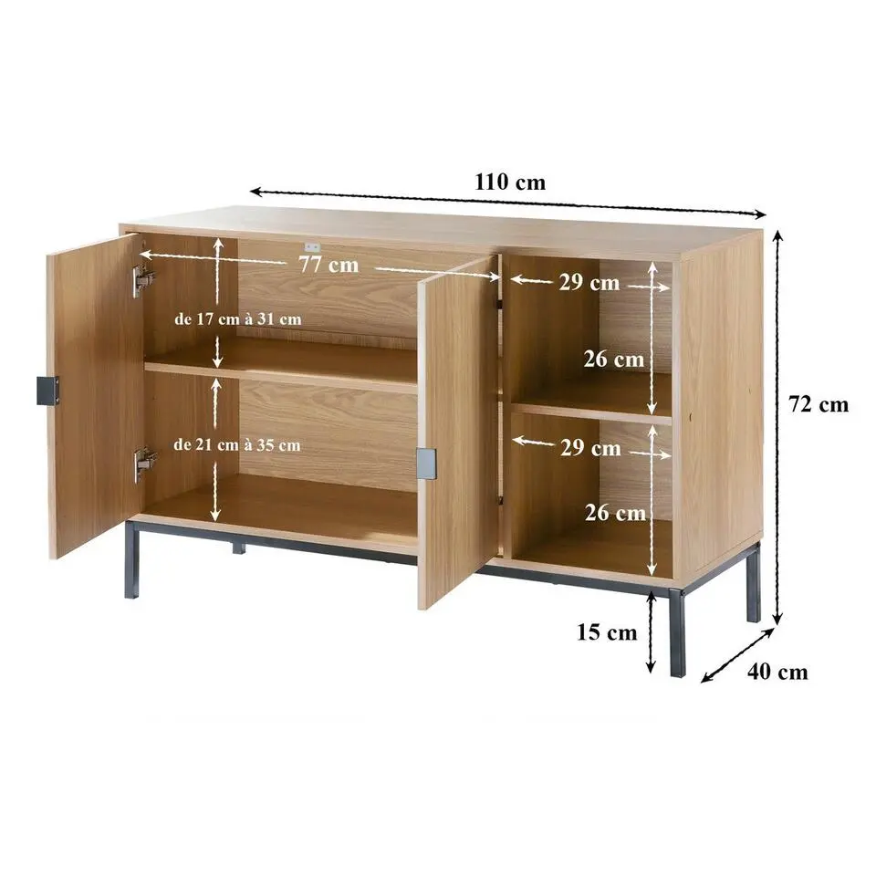 CALICOSY - Dressoir TARA - Licht hout - 72x110x40 cm