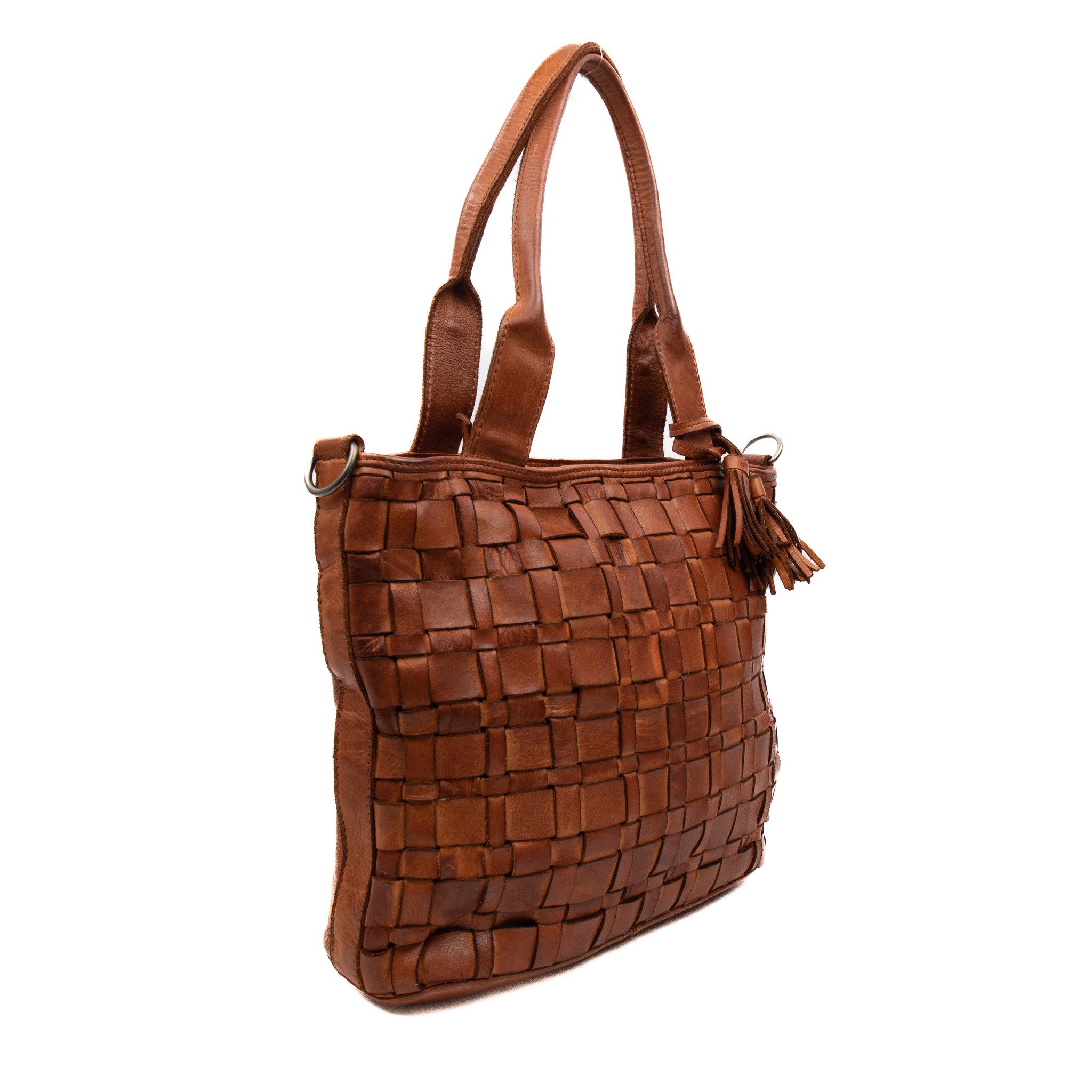 Bear Design Cow Lavato Gevlochten Hand/ Schoudertas Guusje Cognac CL43080