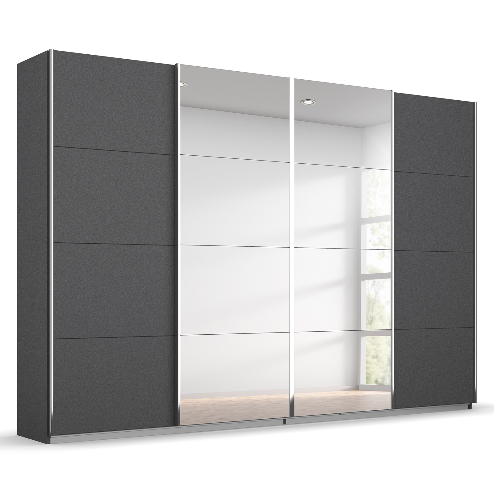 Schwebetürenschrank - grau metallic - 2 Spiegeltüren - 271x211 cm
