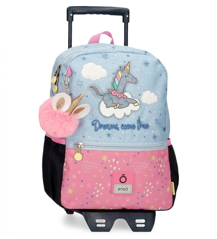 Mochila com Carrinho Enso Dreams Come True 32cm, Azul, Rosa