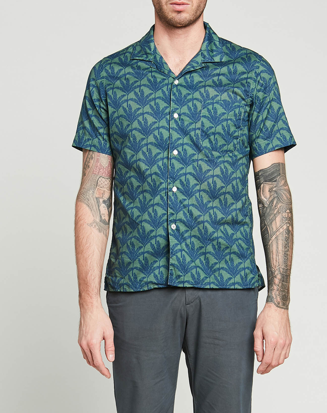 Hartford Chemise slim Slam imprimée bleu/kaki