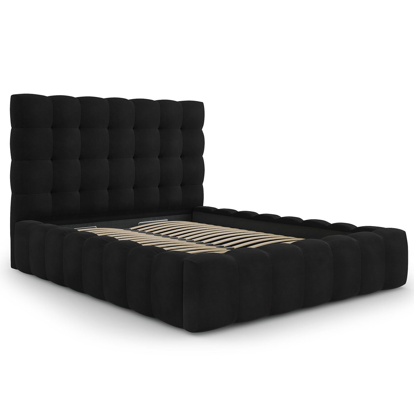 Cosmopolitan Design Lit avec coffre de rangement Bali Velours noir - 140x200 cm