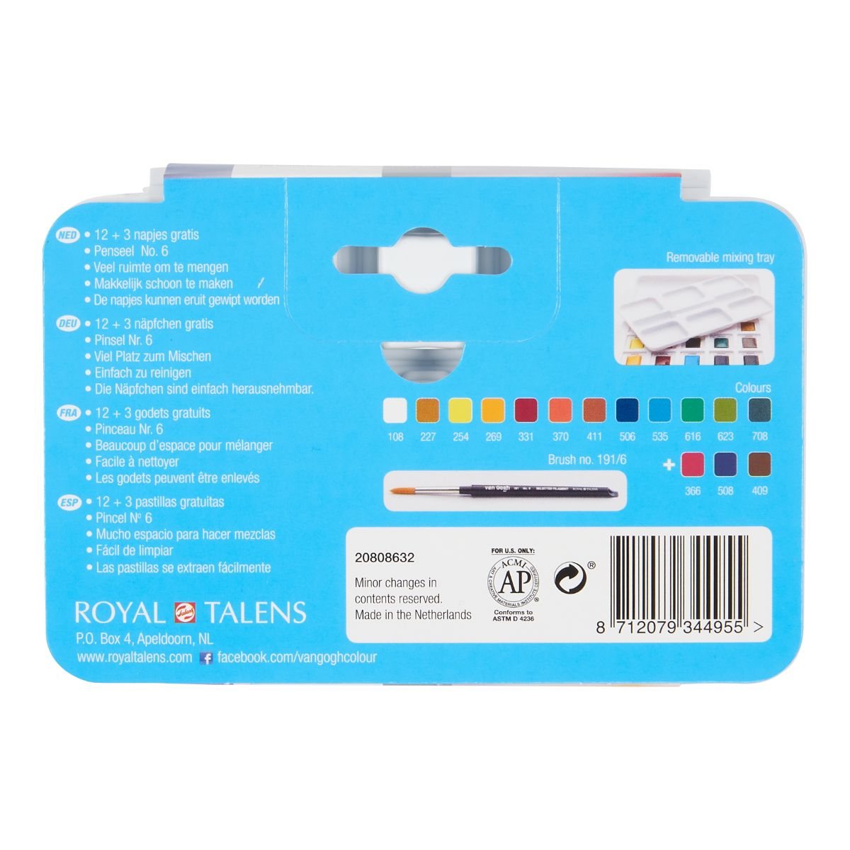 Van Gogh Watercolour Pocket Box Basic Colours 12 Half Pan + 3 Free
