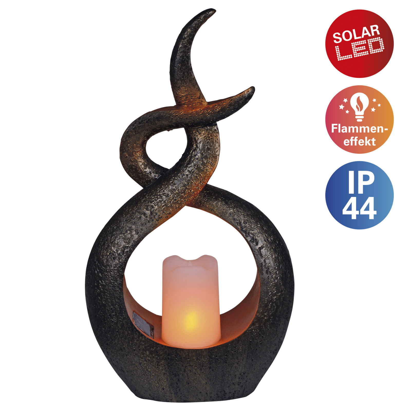 Solar-LED-Leuchte Kerzenflamme - braun-kupfer