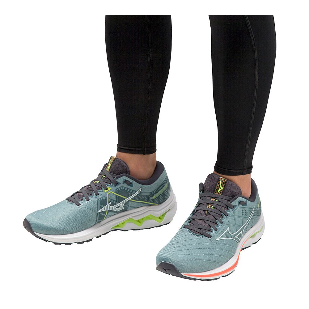 Mizuno WAVE INSPIRE 18 - Chaussures running Homme smokeb/white/neonflame
