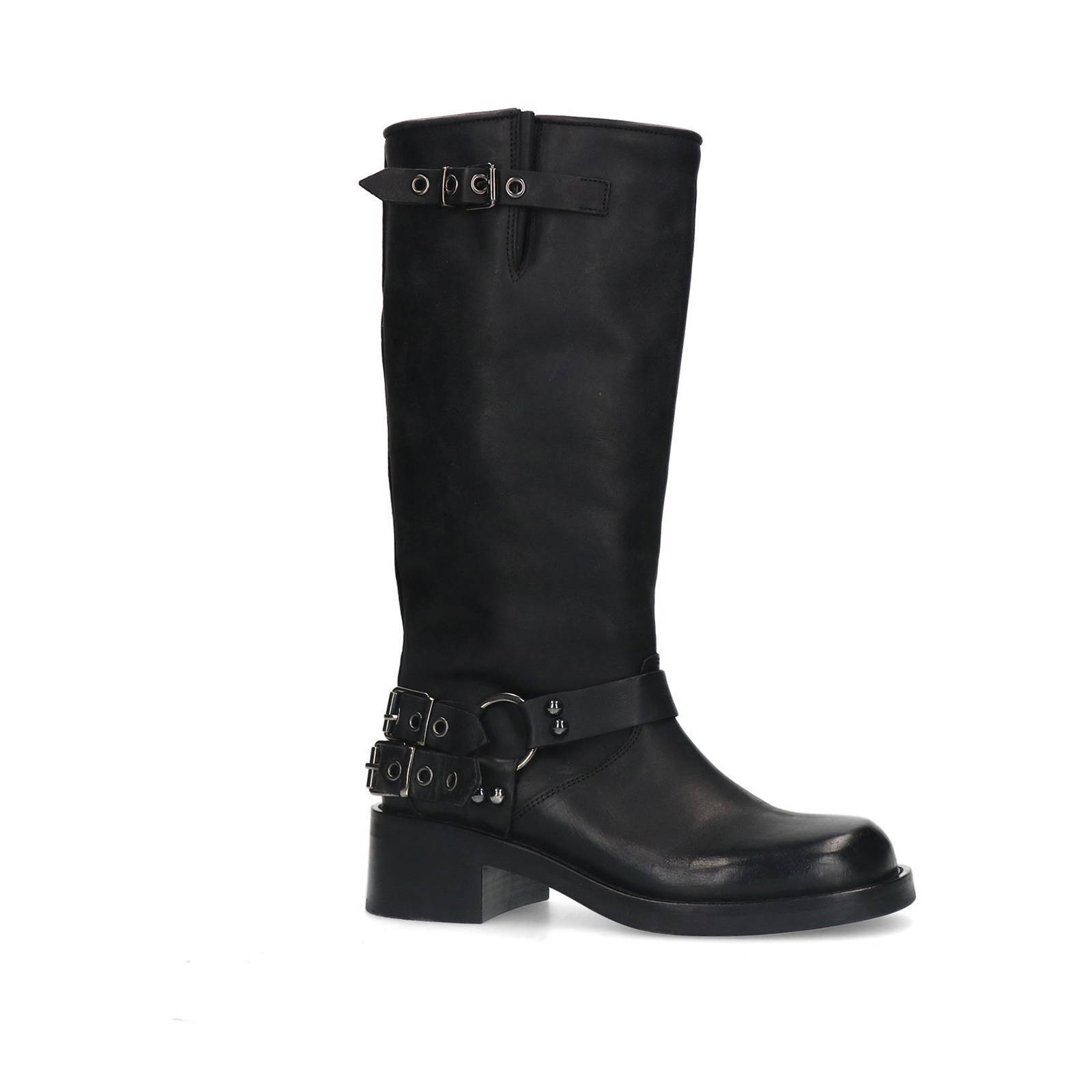 Sacha leren bikerboots zwart