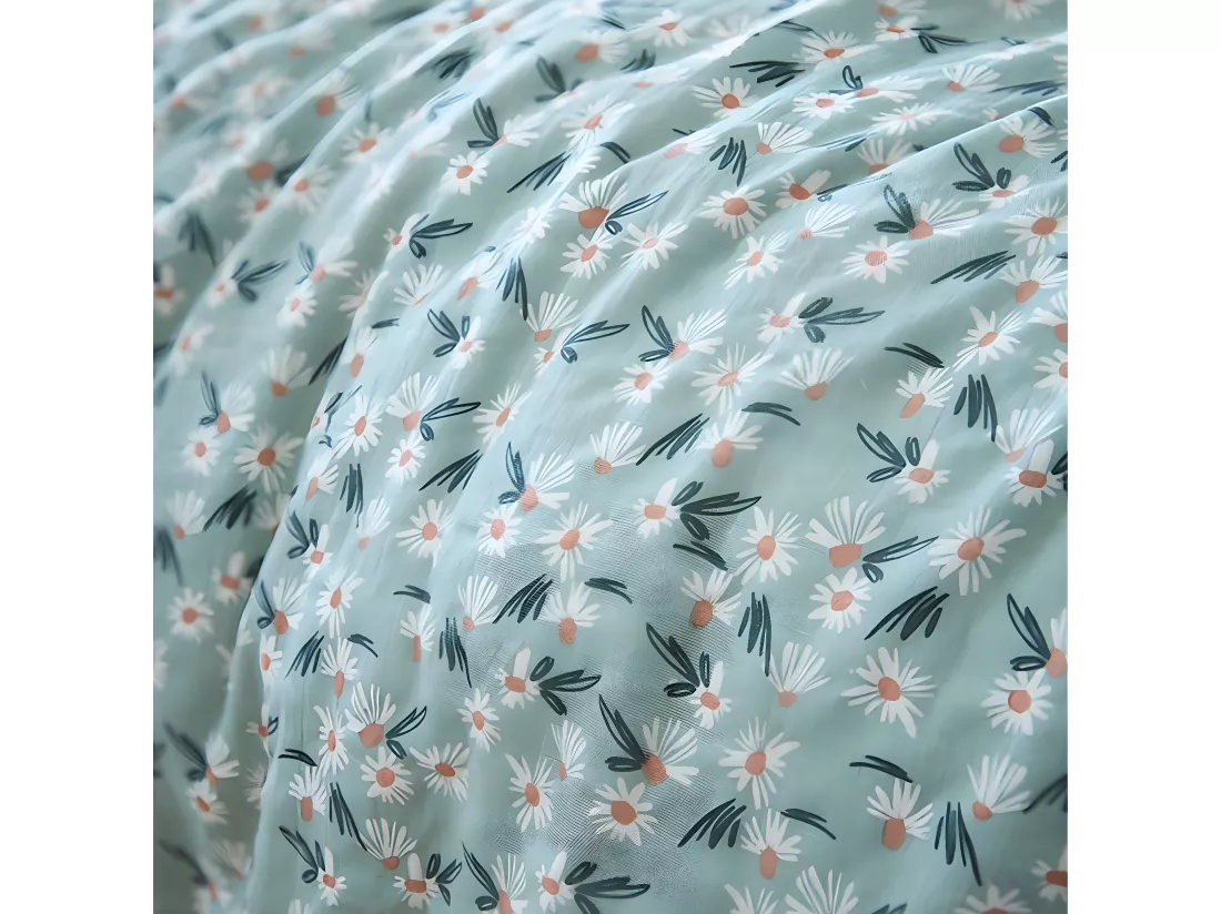 ALLISON - Housse de Couette 260x240cm Gaze de Coton Coloris Bleu Motifs Fleurs